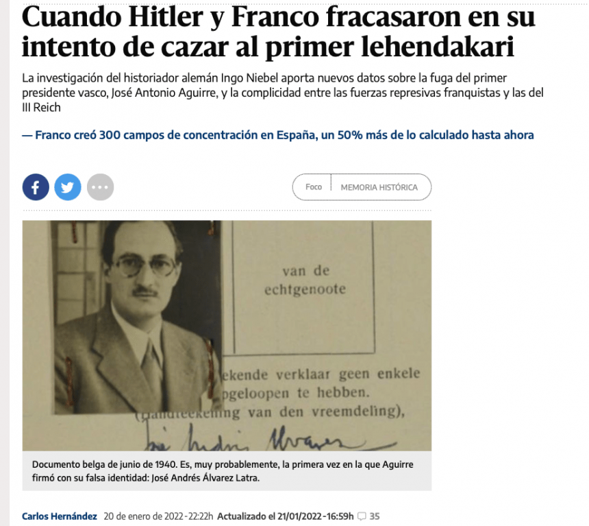 eldiario.es: “Cuando Hitler y Franco fracasaron en su intento de cazar al primer lehendakari”